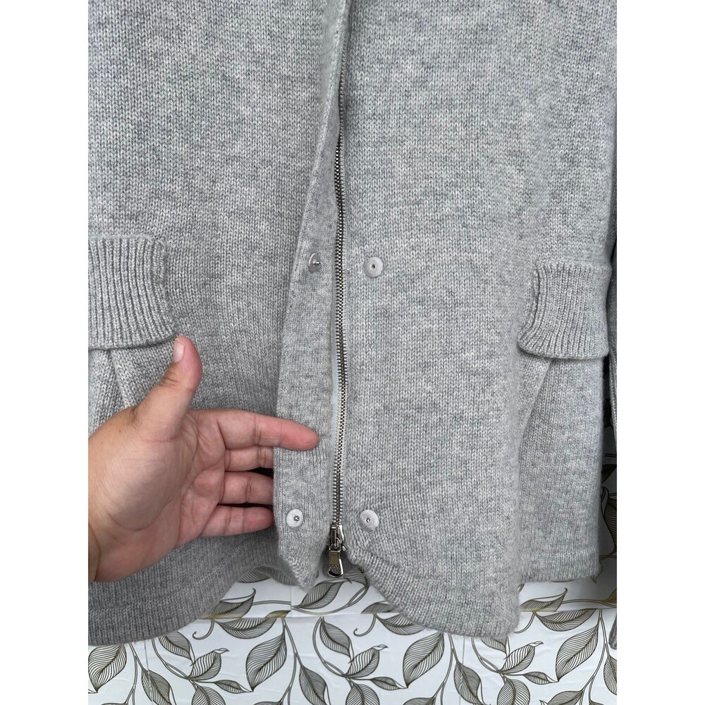 Brunello Cucinelli 100% Cashmere Gray Full Zip Peplum Cardigan Jacket large USA - Picture 2 of 12